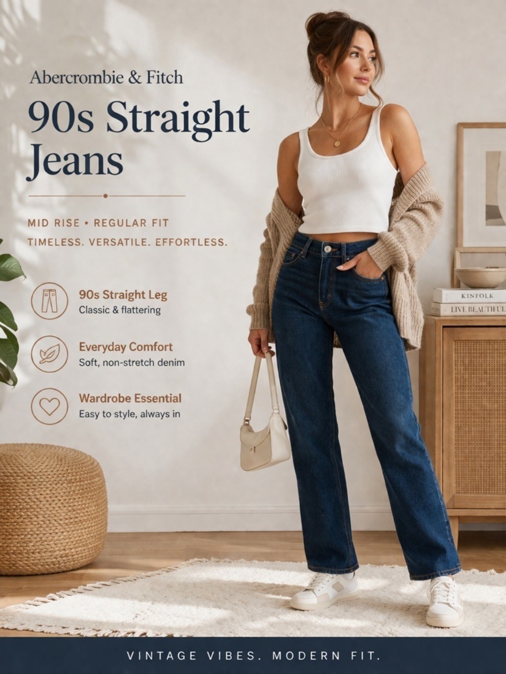 Abercrombie & Fitch 90s Straight Jeans • Mid Rise • Size 27 Regular